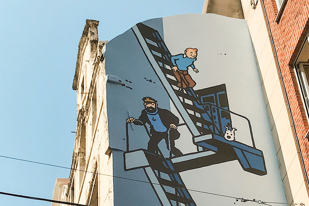 Veggmaleri med Tintin på Rue de l'Etuve